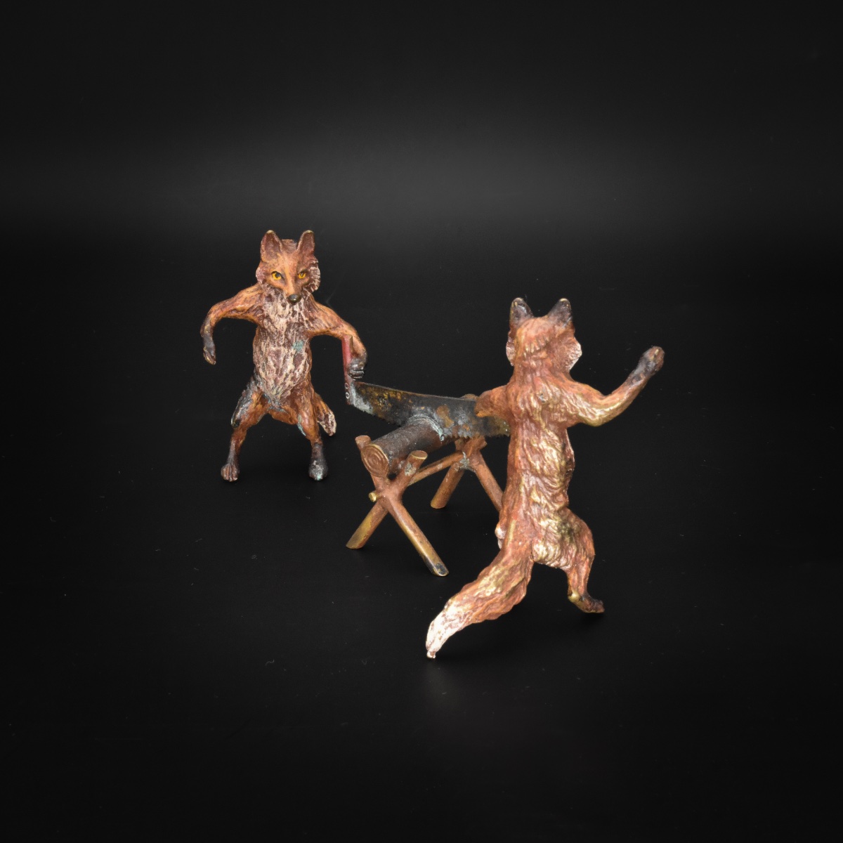 Deux renards bûcherons - Bronze de Vienne, Bergmann, fin XIXème-photo-3