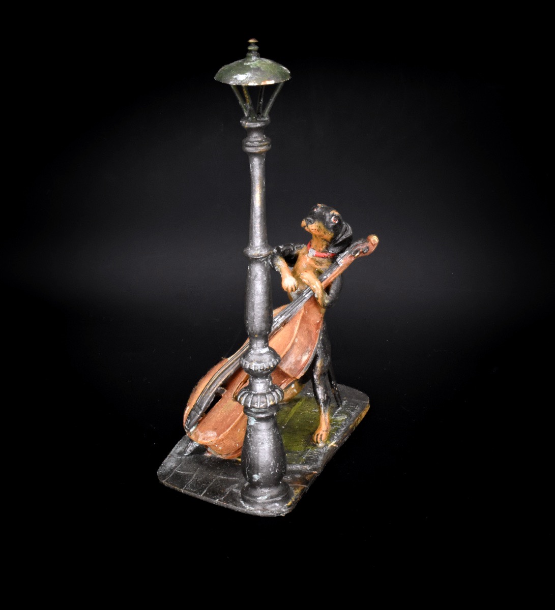 Large Dachshund With A Double Bass – Viennese Bronze, Bergmann, Circa 1900-photo-3