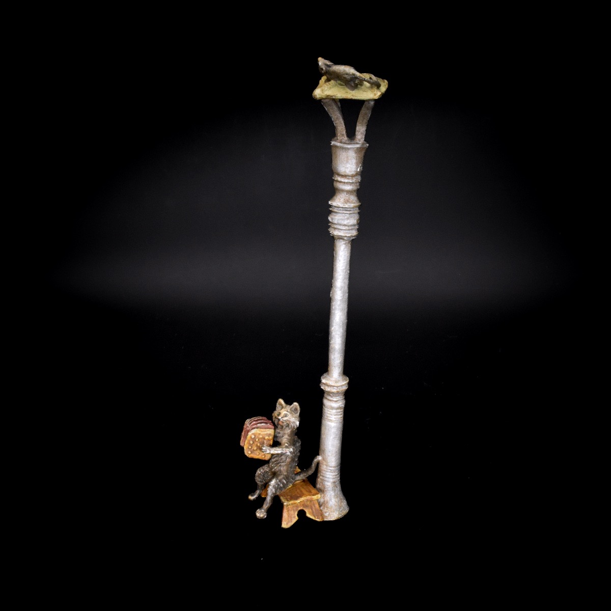 Cat Playing The Accordion By A Streetlight - Viennese Bronze, Bergmann, Late 19th Century-photo-2