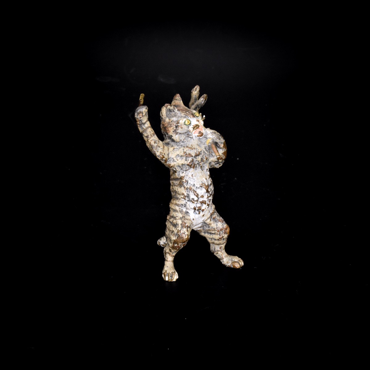 Chat chasseur portant un lapin - Bronze de Vienne, vers 1900-photo-2