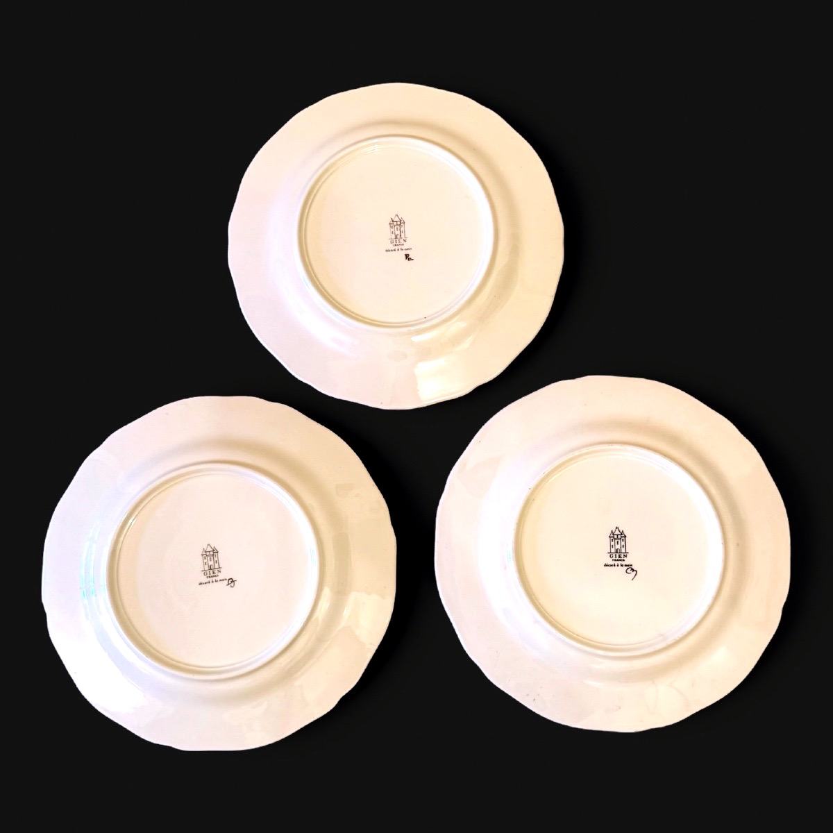 Suite de trois assiettes aux oiseaux - Modèle Rambouillet, Jean Bertholle pour Gien-photo-2