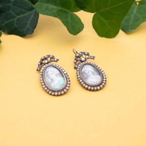 Earrings With Marquise Portraits