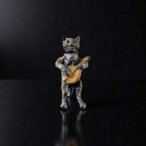Chat musicien à la mandoline - Bronze de Vienne, Fin XIXe - Atelier Bergmann, 