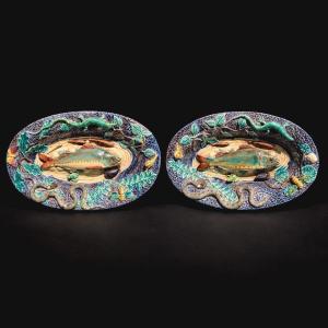 Pair Of Small Dishes In Polychrome Glazed Earthenware - School Of Paris, 19th Century