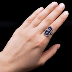 Flower Ring In Gold, Silver, Diamonds And Blue Glass – Early 19th Century