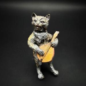 Chat à la mandoline - Bronze de Vienne fin 19ème, Bergmann