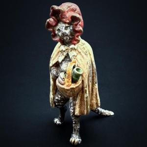 Chat “Petit Chaperon Rouge” – Bronze de Vienne, fin XIXᵉ siècle