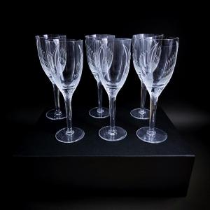 Service de 6 coupes à champagne en cristal, Modèle « Ange », Lalique France