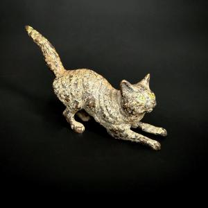 Startled Cat - Bronze From Vienna, Late 19th Century