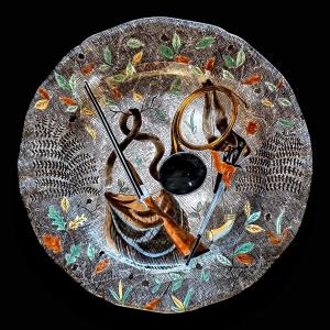 Large Deep Dish, “hunting Attributes” - Rambouillet Model, By Jean Bertholle For Gien