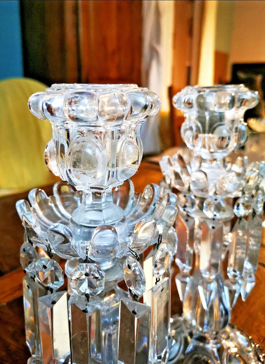 Baccarat: Important Pair Of Crystal Girandoles, “médaillon” Model (signed).-photo-2