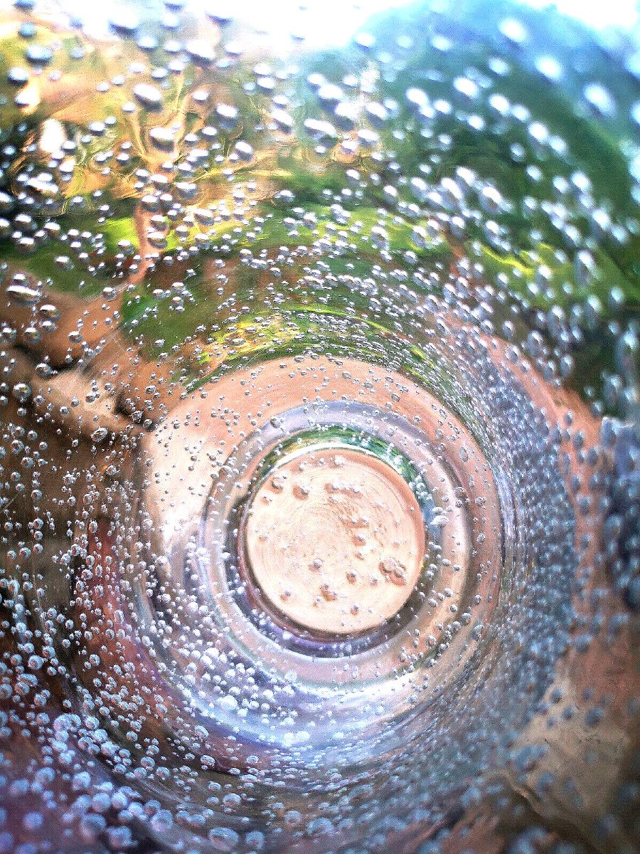 DAUM ☨ NANCY FRANCE. Vase évasé en verre bullé, période Art déco.-photo-1