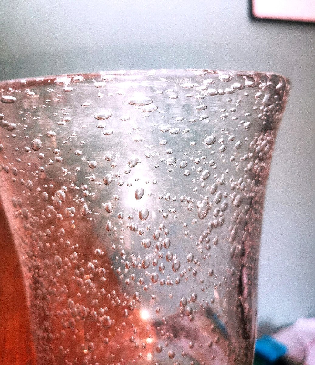 DAUM ☨ NANCY FRANCE. Vase évasé en verre bullé, période Art déco.-photo-3