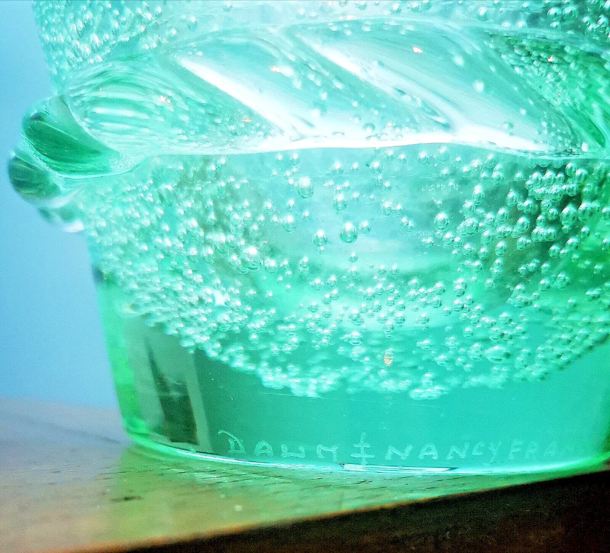 DAUM NANCY.  Important Vase évasé, en verre massif teinté vert, époque Art déco.-photo-4