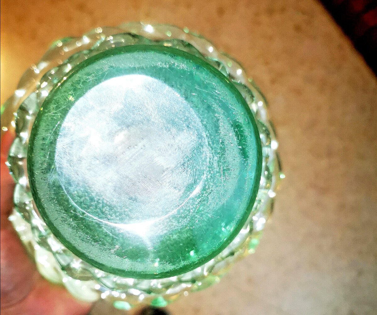 DAUM NANCY.  Important Vase évasé, en verre massif teinté vert, époque Art déco.-photo-1