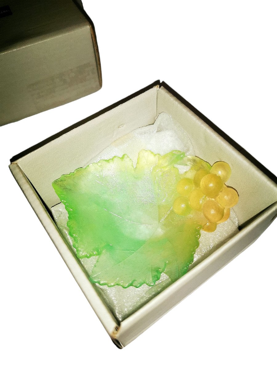 Daum. Sculptural “vine Leaf” Cup In Crystal Paste, In Its Box.-photo-2