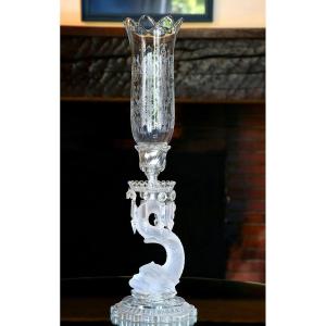 Baccarat: Large Candlestick (≃ 60 Cm) In Satin Crystal, Dauphin Model, With Verrine.