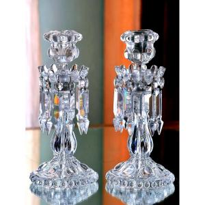 Baccarat: Important Pair Of Crystal Girandoles, “médaillon” Model (signed).