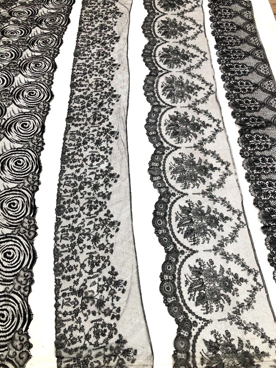 Dentelle 4 Meters Of Nineteenth And Art Deco Chantilly Lace-photo-3