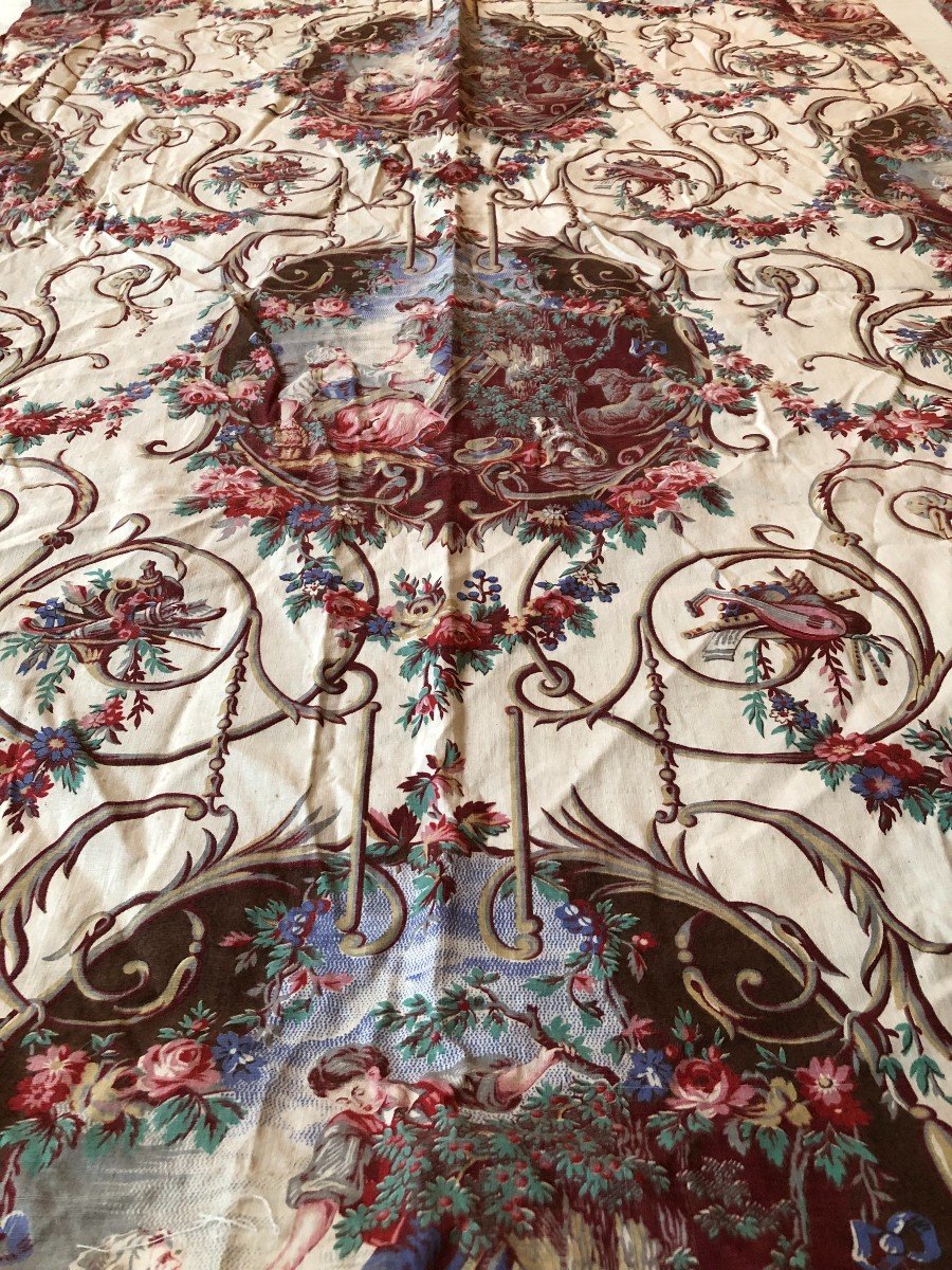 Textile Pair Of Curtains Printed Character Second Empire XIXth Century-photo-4