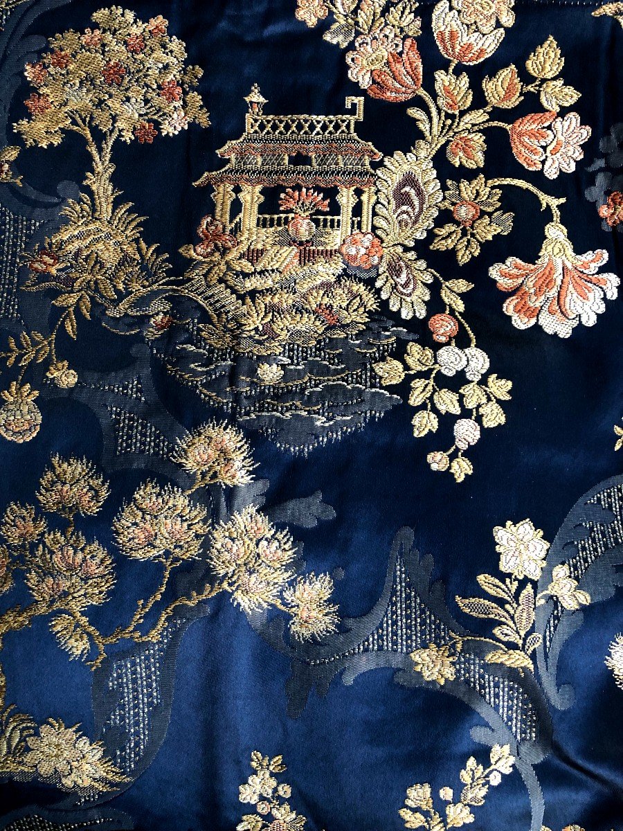 rideau Tentures  Coussins et embrases XIXème Siecle en Soie Au Chinois Pagotte Fleur japonisant-photo-2