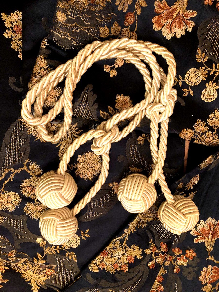 rideau Tentures  Coussins et embrases XIXème Siecle en Soie Au Chinois Pagotte Fleur japonisant-photo-7