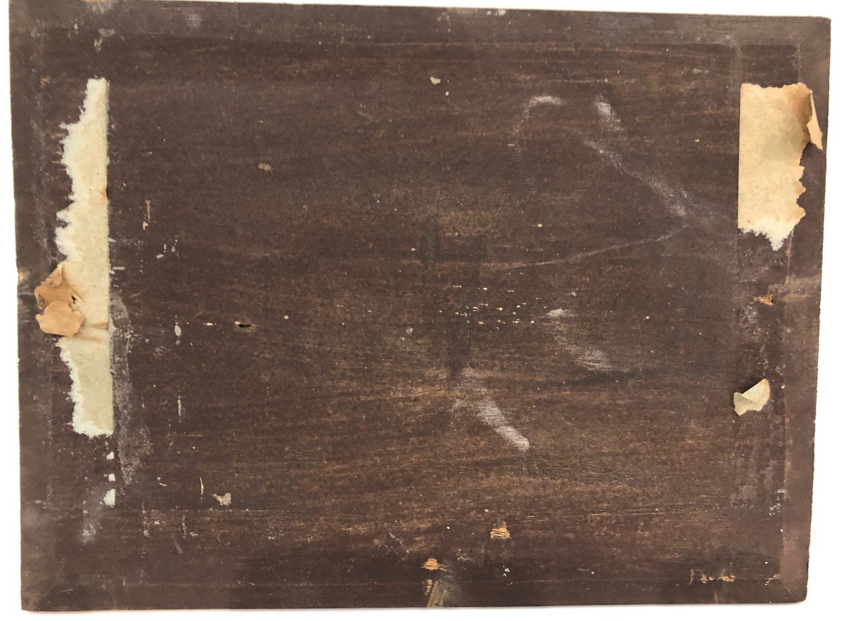 Oil Painting On Wooden Panel Snow Landscape And Characters 19th Century Signed-photo-1