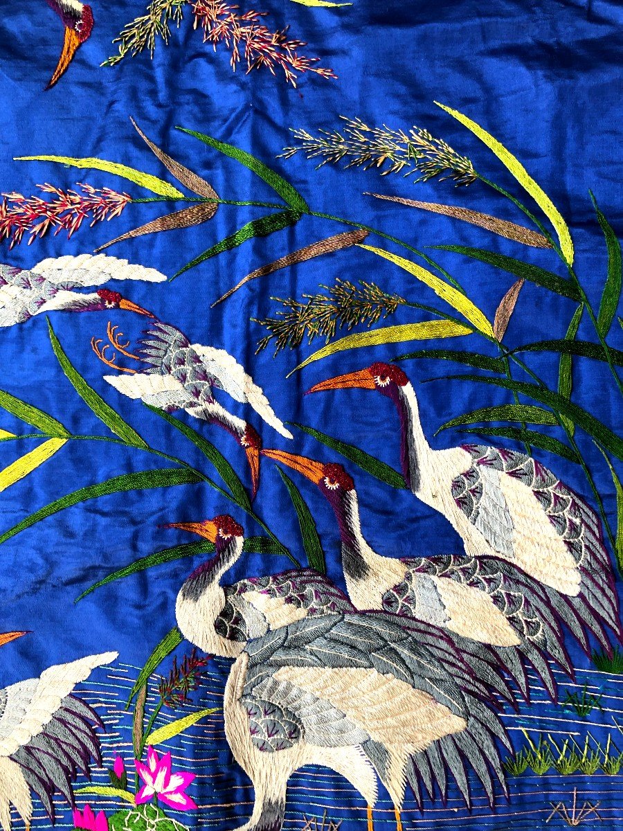 Textile Grand Chale Asia China XIXth Century Crane Embroidery-photo-3