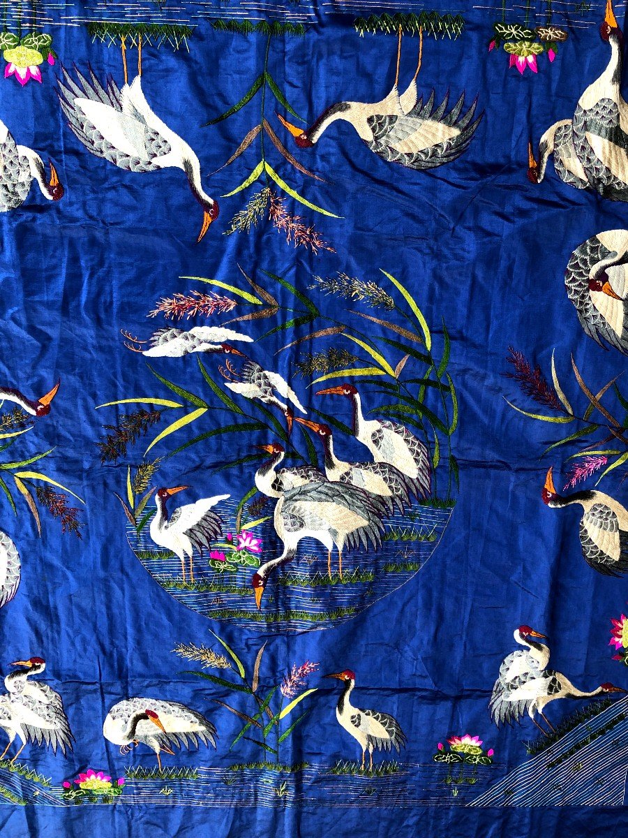 Textile Grand Chale Asia China XIXth Century Crane Embroidery-photo-1
