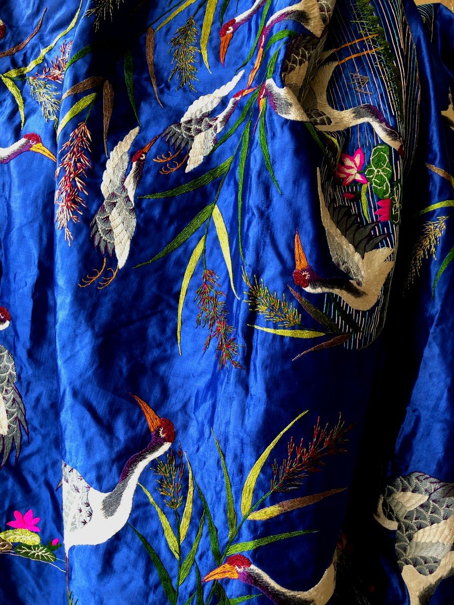 Textile Grand Chale Asia China XIXth Century Crane Embroidery-photo-5