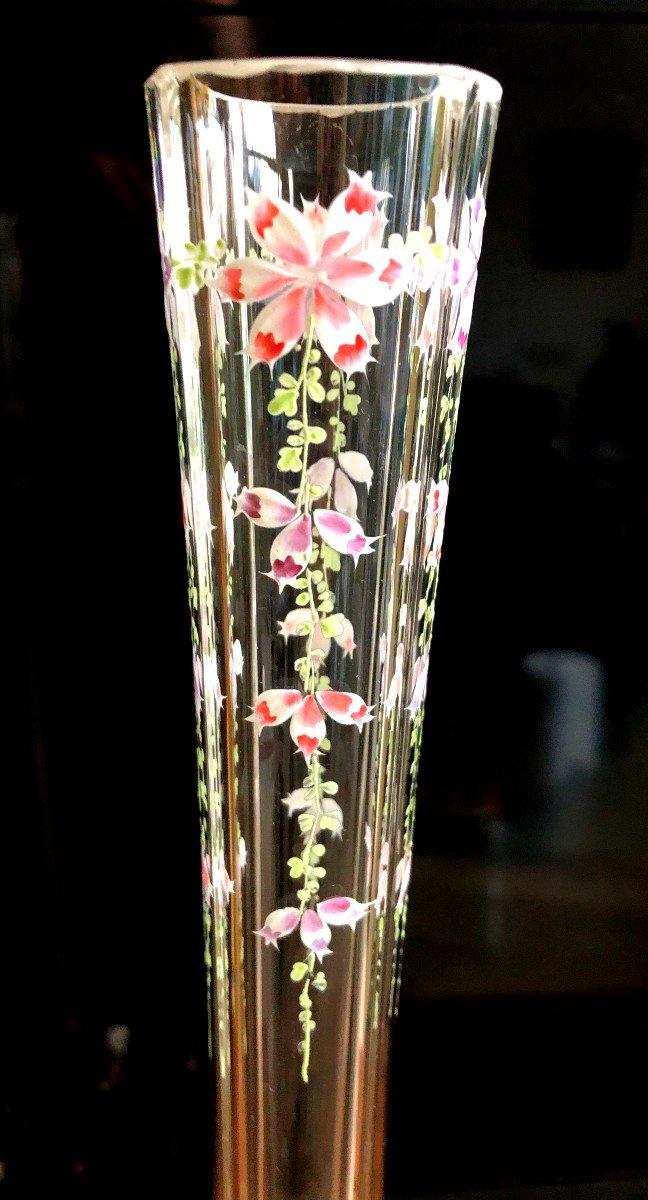 Paire De Grands Soliflore vase XIXème Siècle Cristal Baccarat Emaille -photo-2