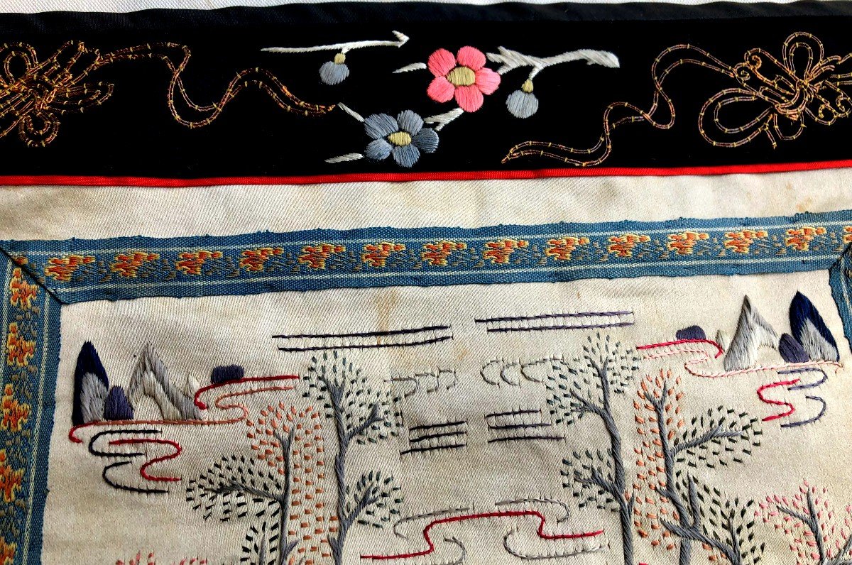 Textile Embroidery China XIXth Century Asia Temple Character-photo-2