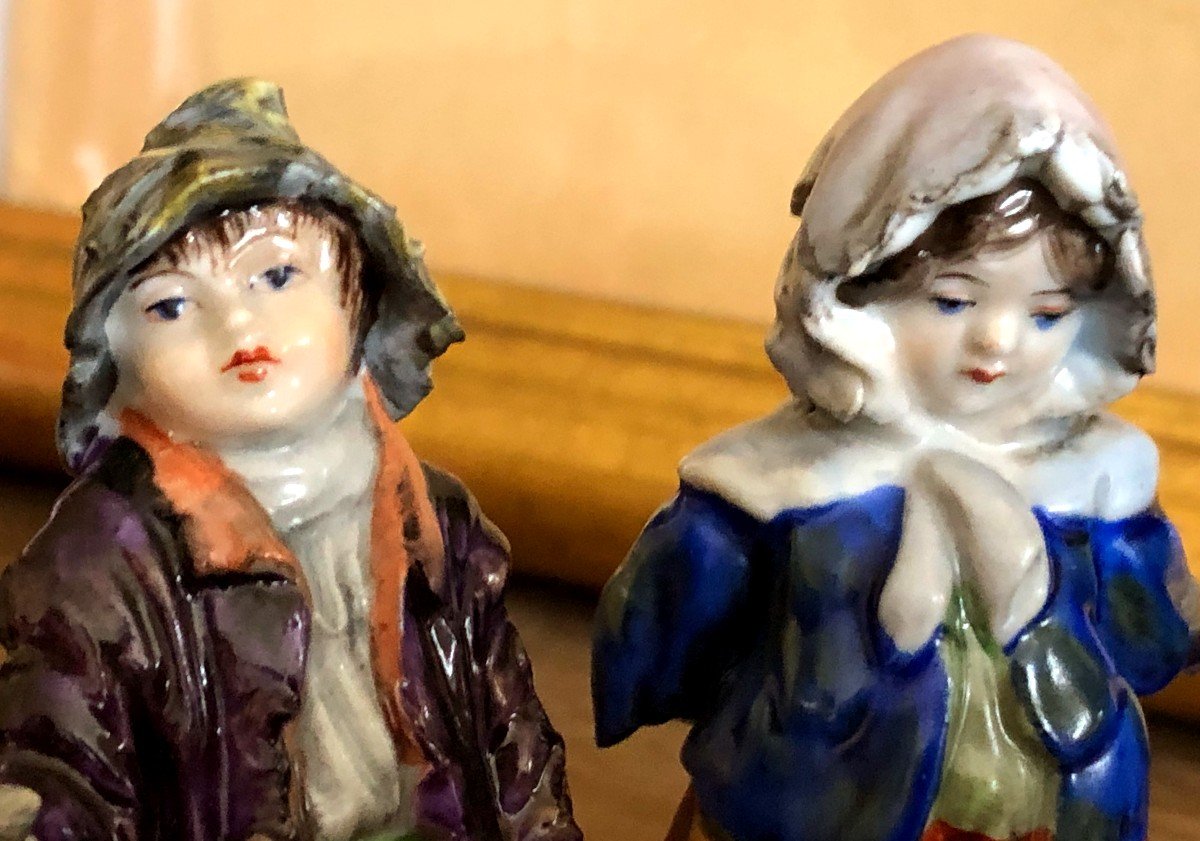 4 Polychrome Porcelain Beggar Child Characters Crown Saxe Meissen-photo-3