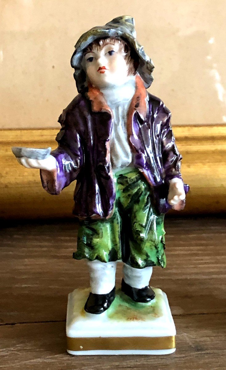4 Polychrome Porcelain Beggar Child Characters Crown Saxe Meissen-photo-7