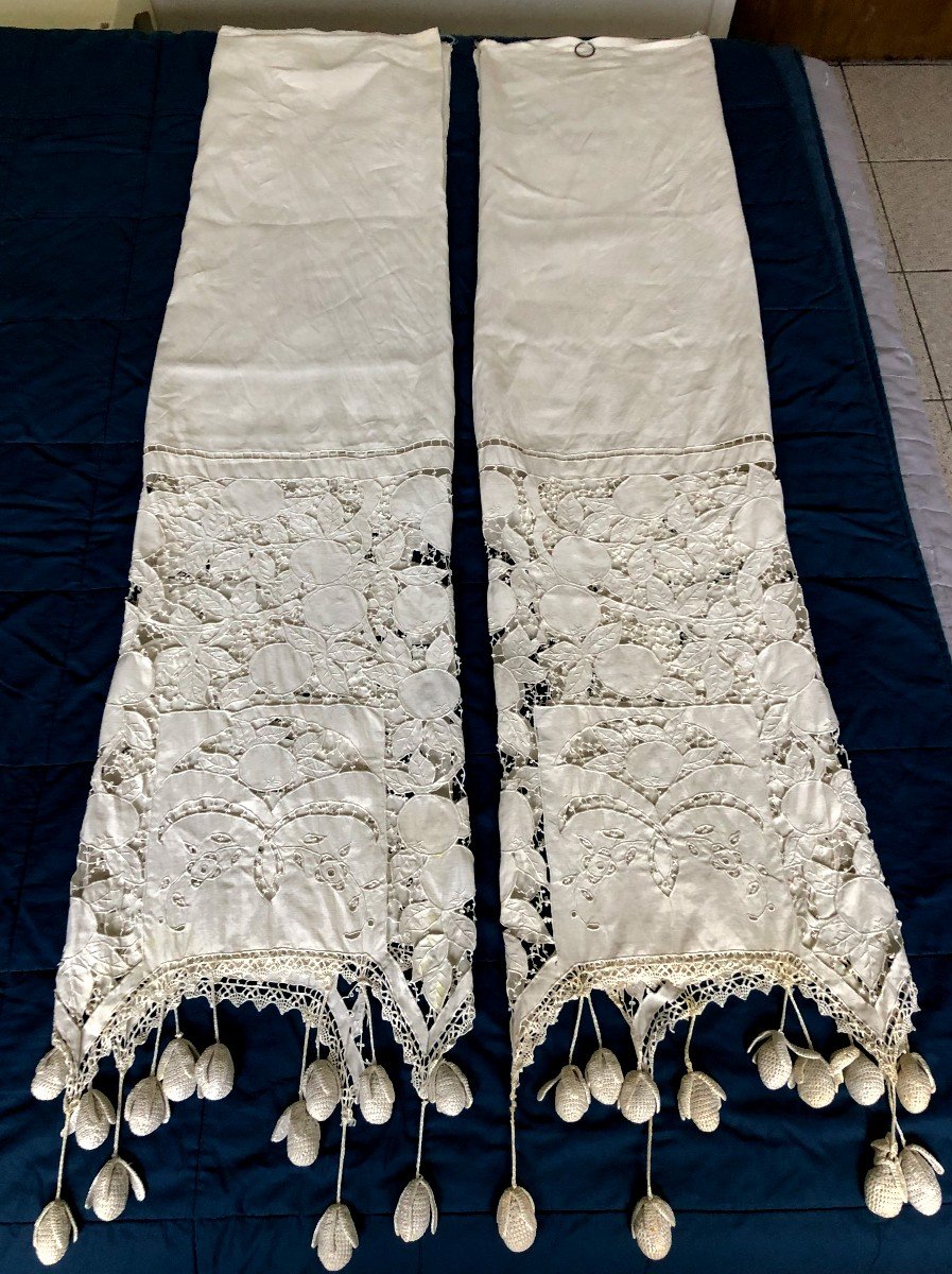Pair Of 1900 Embroidered Cantonnieres Curtains-photo-3