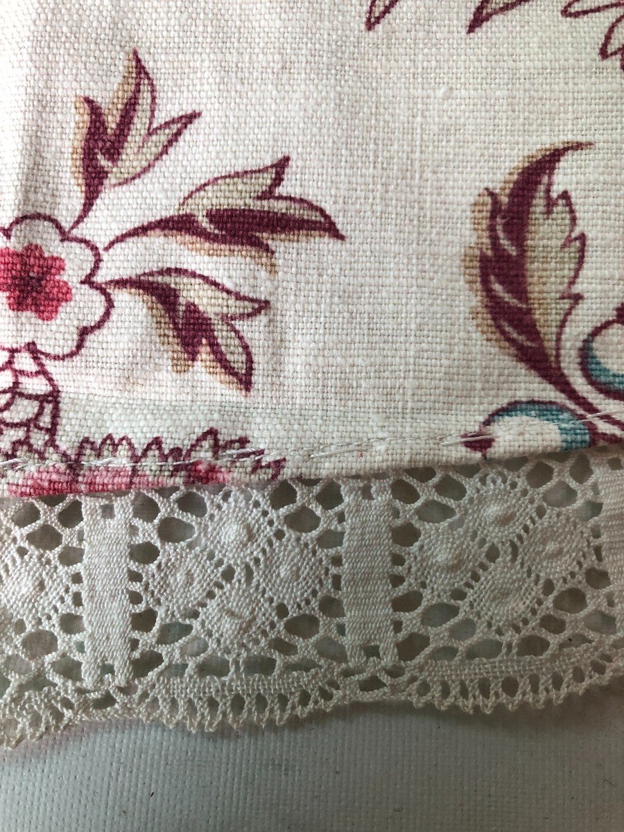 Cantonniere Imprime Sur Lin Decor Floral Et Dentelle-photo-3