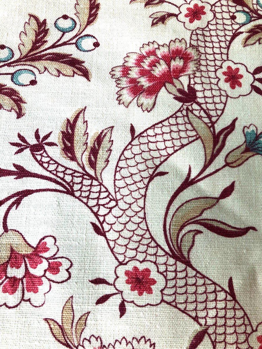Cantonniere Imprime Sur Lin Decor Floral Et Dentelle