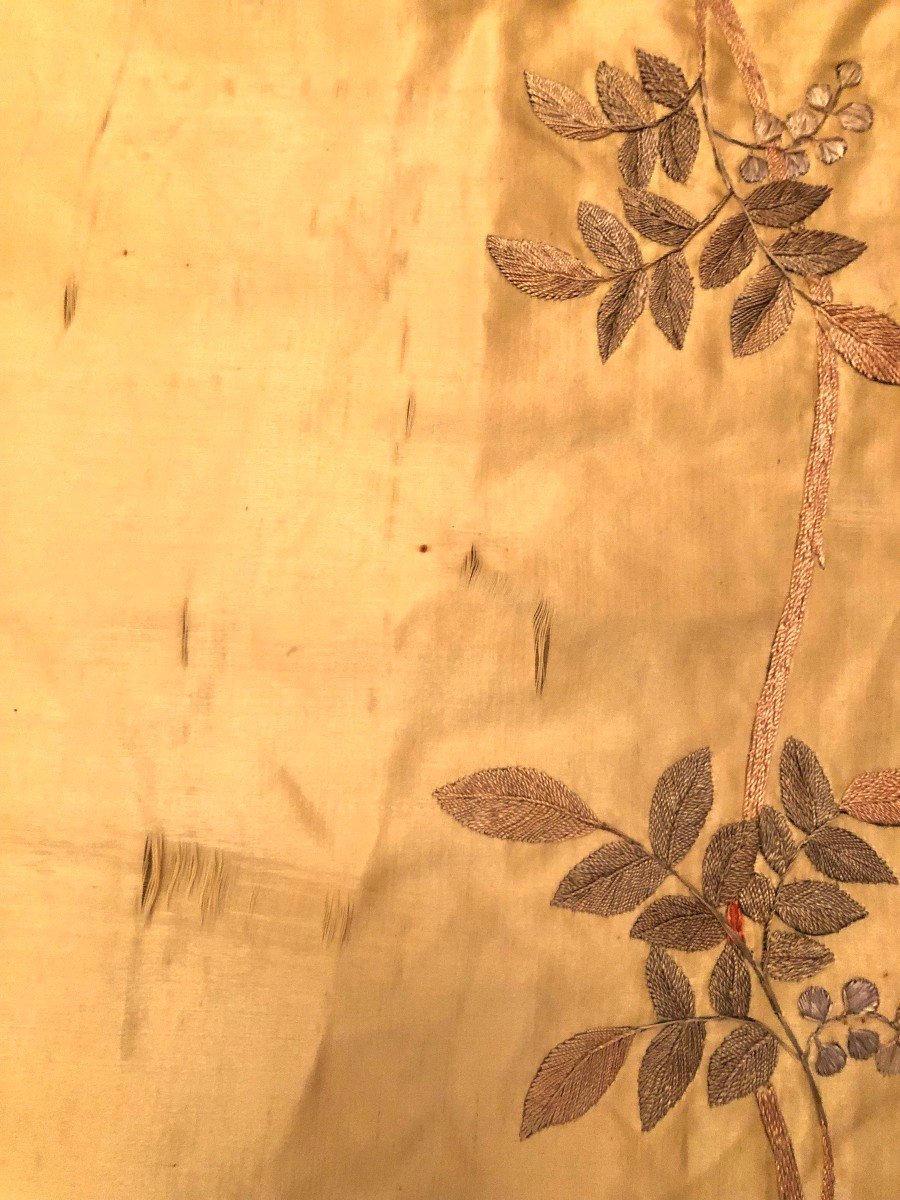 Tissu tenture jaune d or Broderie Main Vietnam Combat De Coq Debut XXème Siecle Asie-photo-7