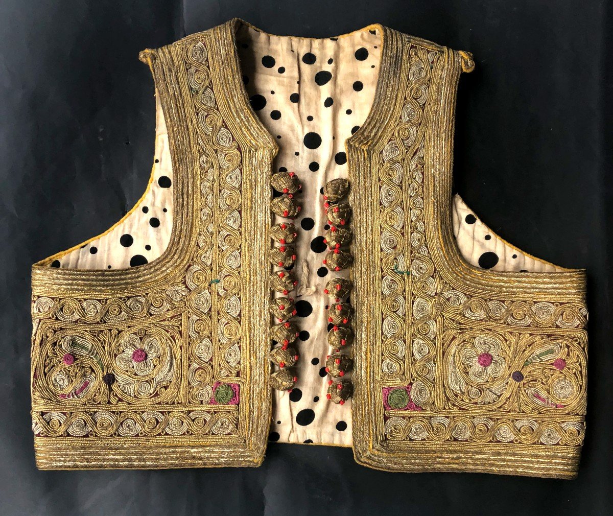 Tissu Gilet Bolero Empire Ottoman Broderie Or Et Argent Debut XX ème Siecle-photo-2