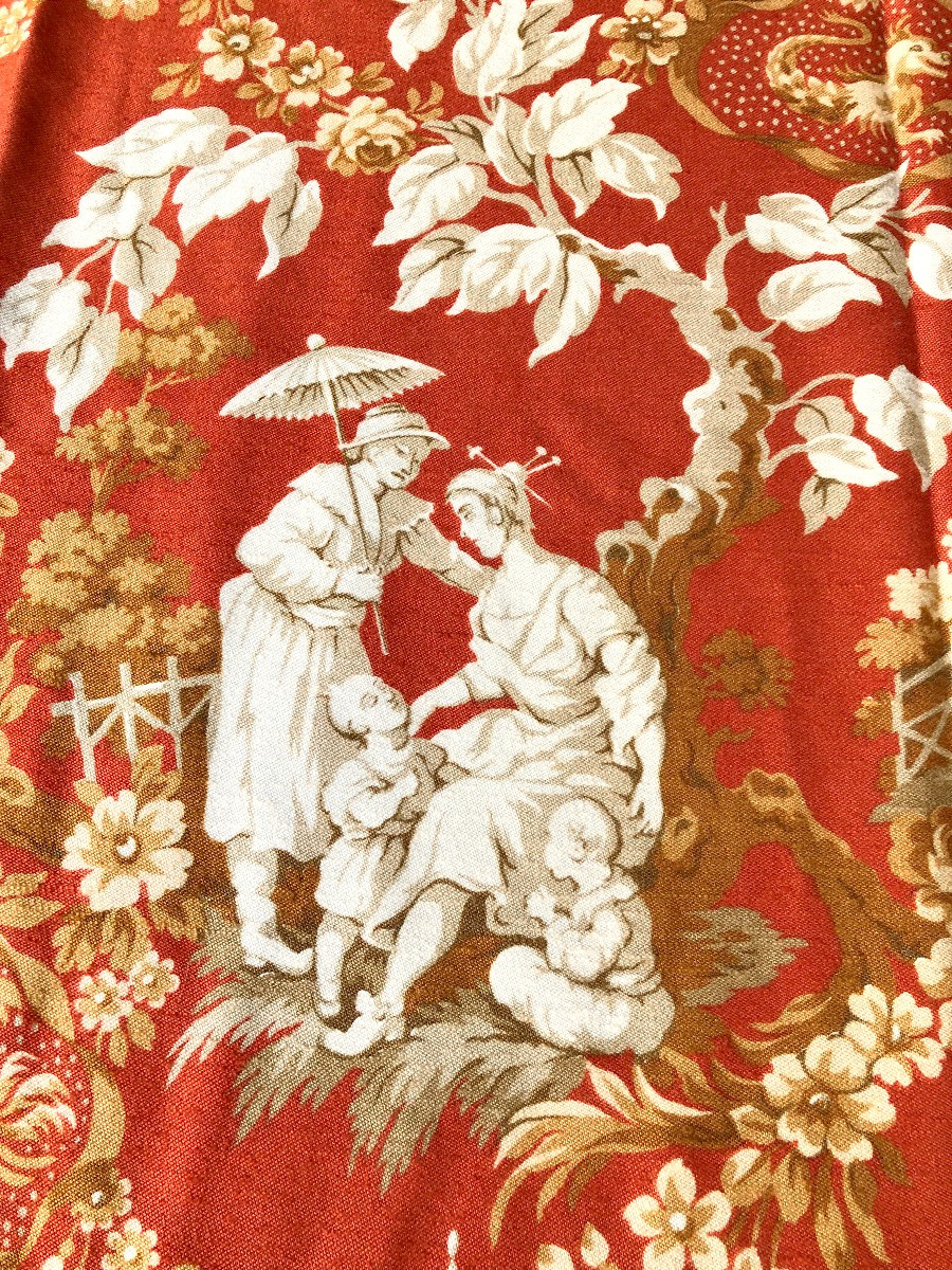 Pair Of Chinese Printed Curtains, Tiebacks And Braids-photo-2