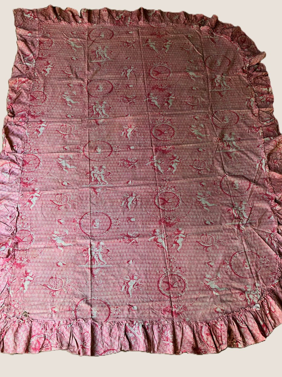 Toile De Jouy Fabric Bedspread Or Sofa 1803 Angel Putti Fruit 