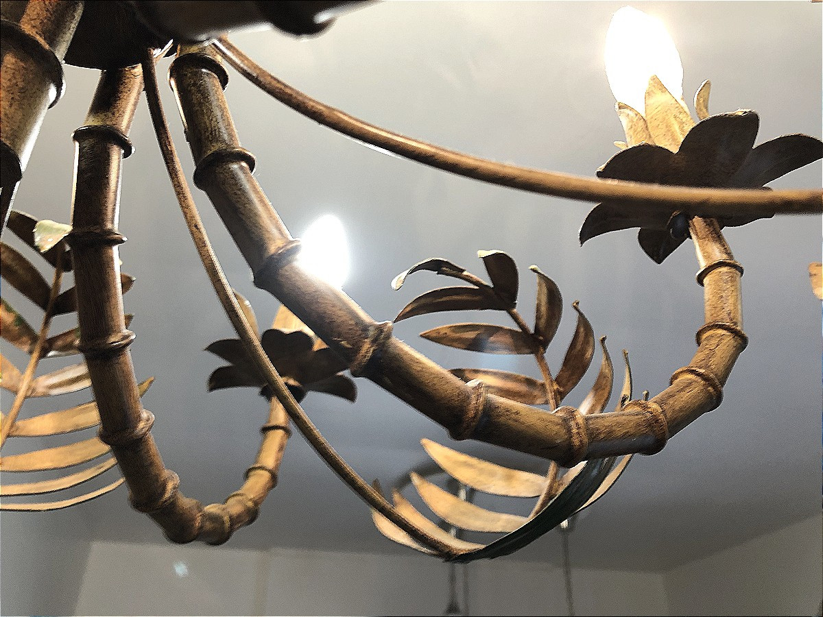Six-arm Six-light Pendant Chandelier Vintage Bamboo Palm Tree In Metal Plant Decor-photo-3