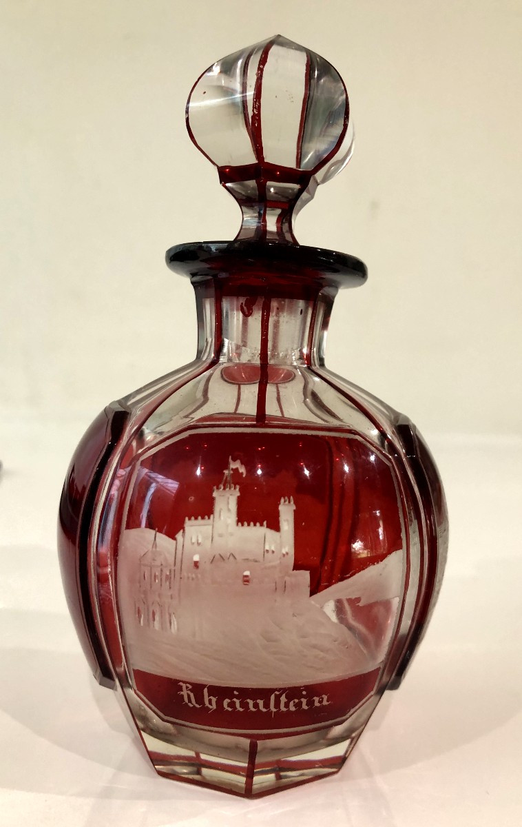 Bohemian Crystal Bottle Overlay Germany 19th Century-photo-2