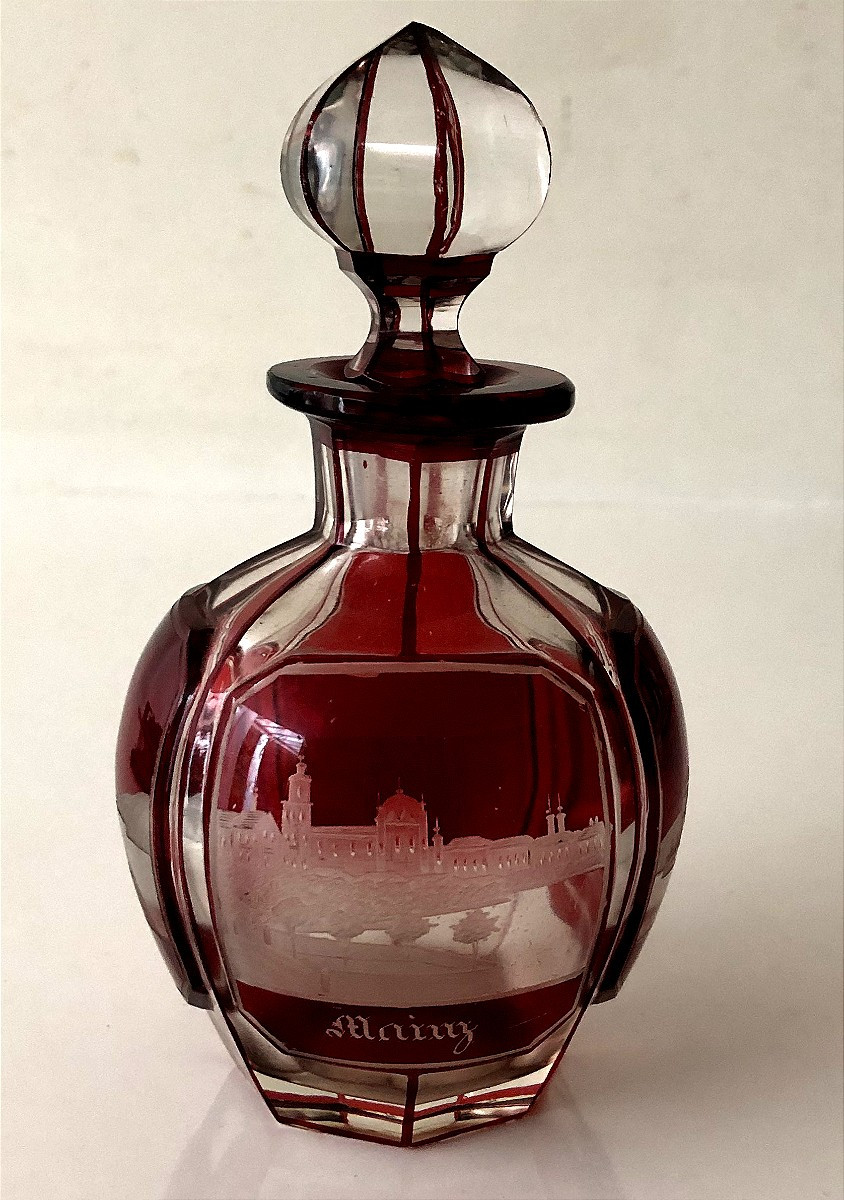 Bohemian Crystal Bottle Overlay Germany 19th Century-photo-3