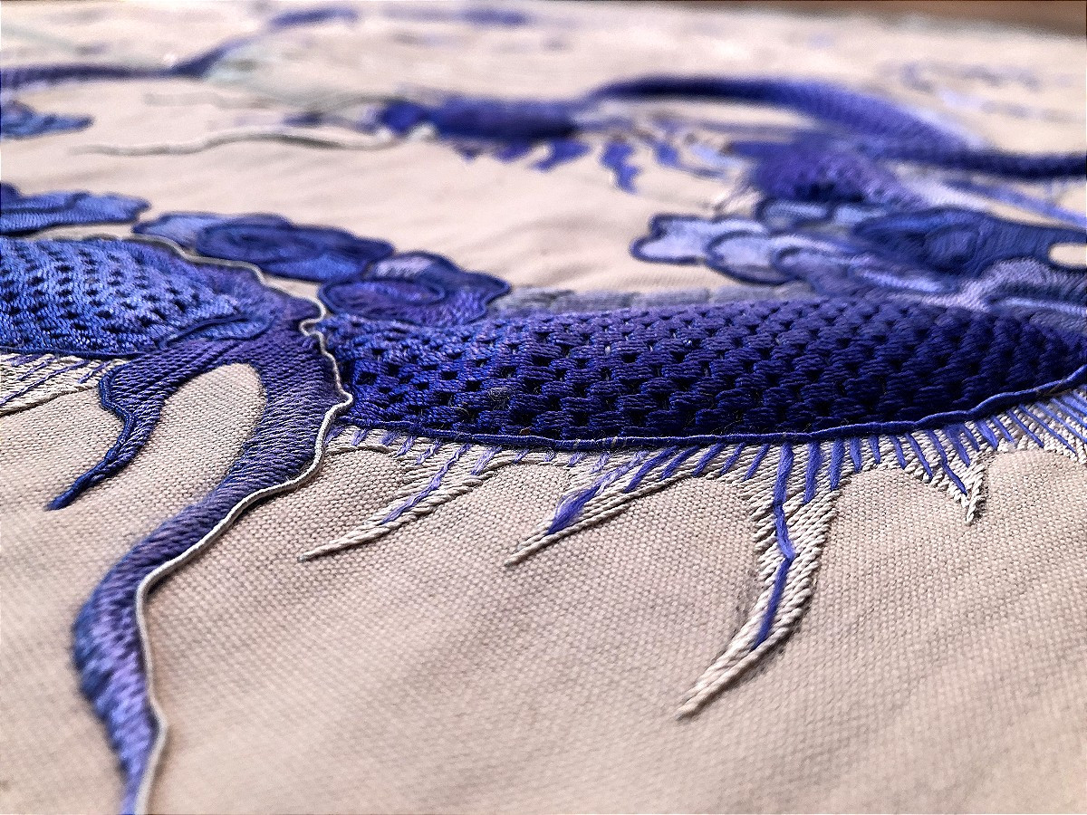 TISSU TENTURE BRODERIE AU 5 DRAGONS ASIE CHINE VIETNAM-photo-4