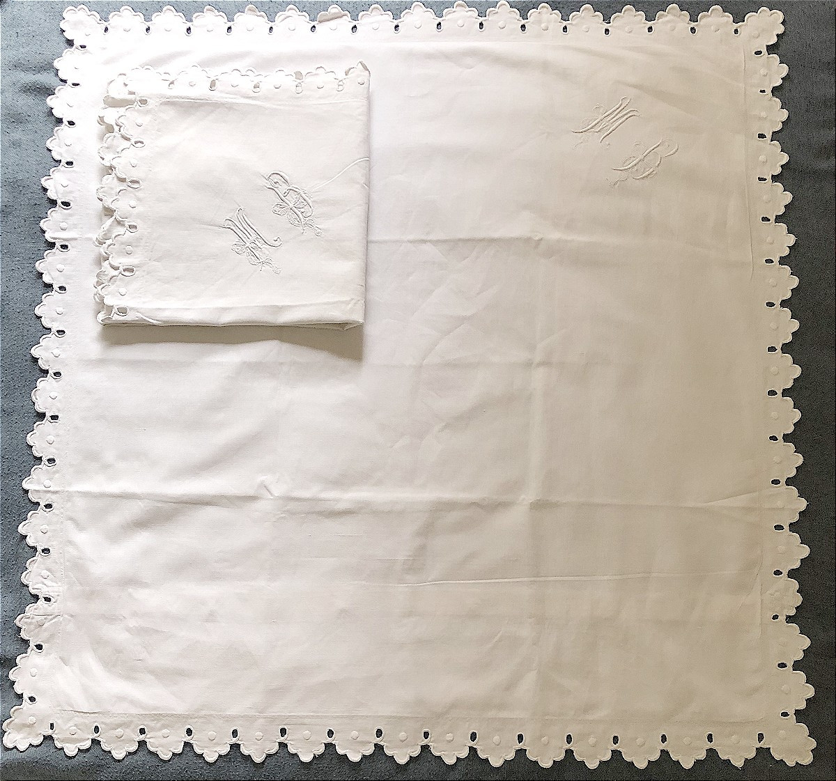 Pair Of Embroidered Mb Monogram Pillowcases -photo-3