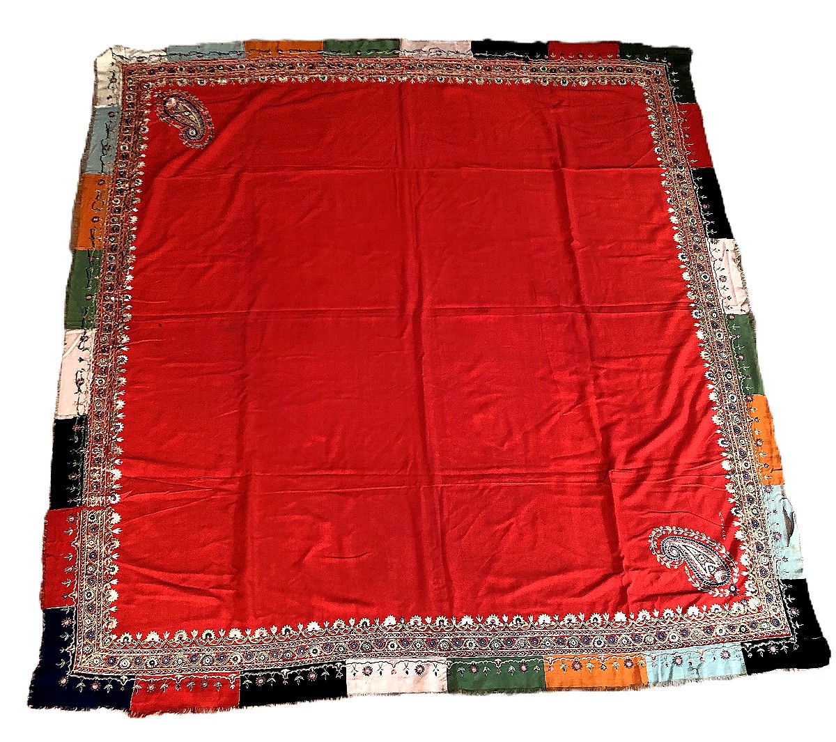 TISSU ANCIEN CACHEMIRE PASHMINA ANDRINOPLE SIGNE BRODERIE XIXème SIECLE-photo-3