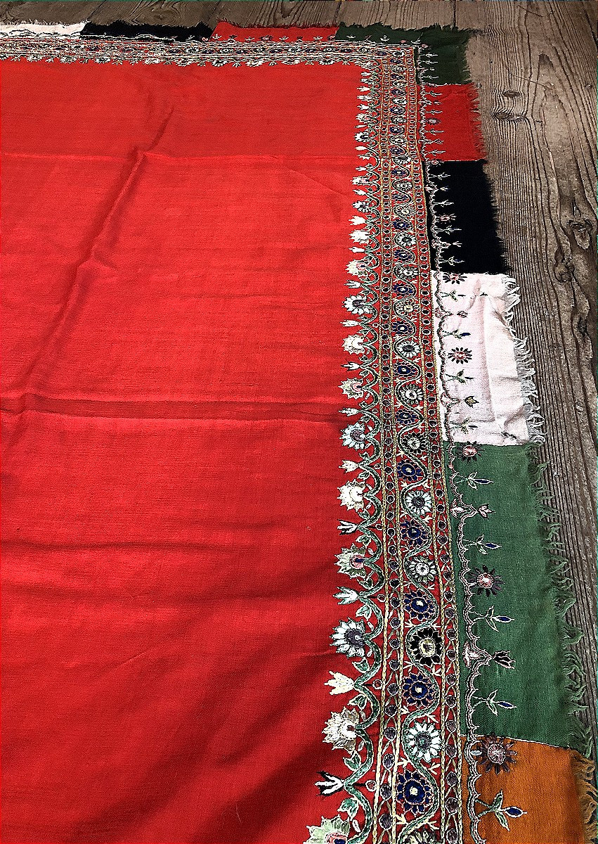 TISSU ANCIEN CACHEMIRE PASHMINA ANDRINOPLE SIGNE BRODERIE XIXème SIECLE-photo-1