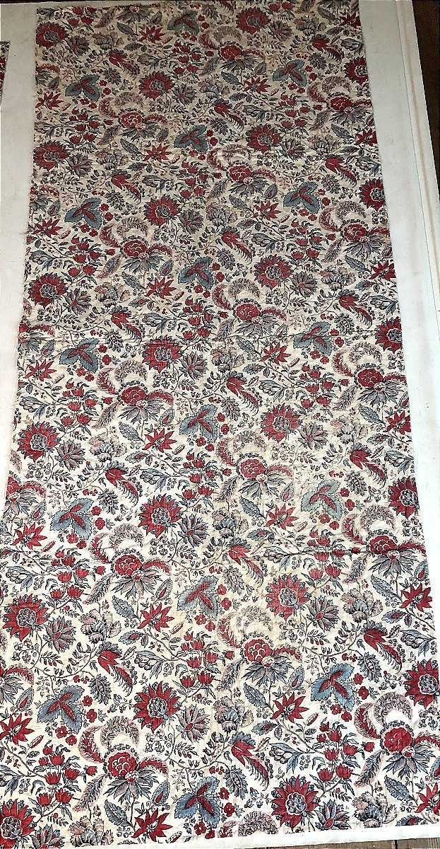 TISSU ANCIEN 7 PIECES INDIENNE IMPRIME XVIIIème SIECLE INDIGO FLEUR ARTICHAUT-photo-2