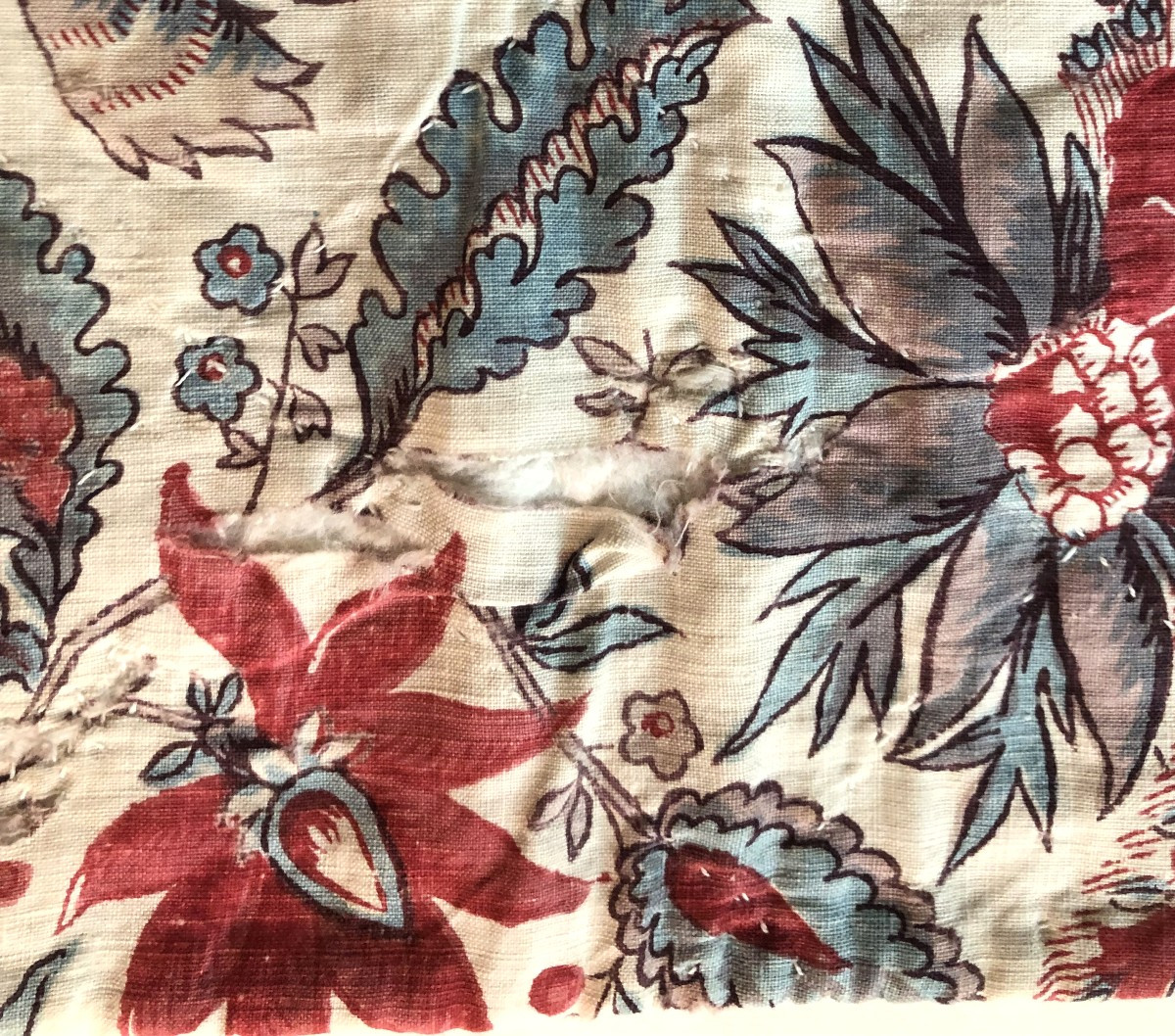 TISSU ANCIEN 7 PIECES INDIENNE IMPRIME XVIIIème SIECLE INDIGO FLEUR ARTICHAUT-photo-6